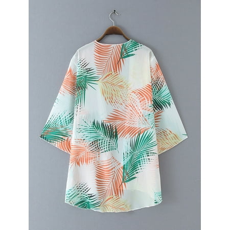 Juesi Womens Floral Chiffon Kimono Cardigans Loose Beach Cover Up Half Sleeve Smock Tops Swimsuit Bikini Coverups